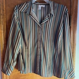 Dress Barn Elegant Blue and Brown Striped Blouse